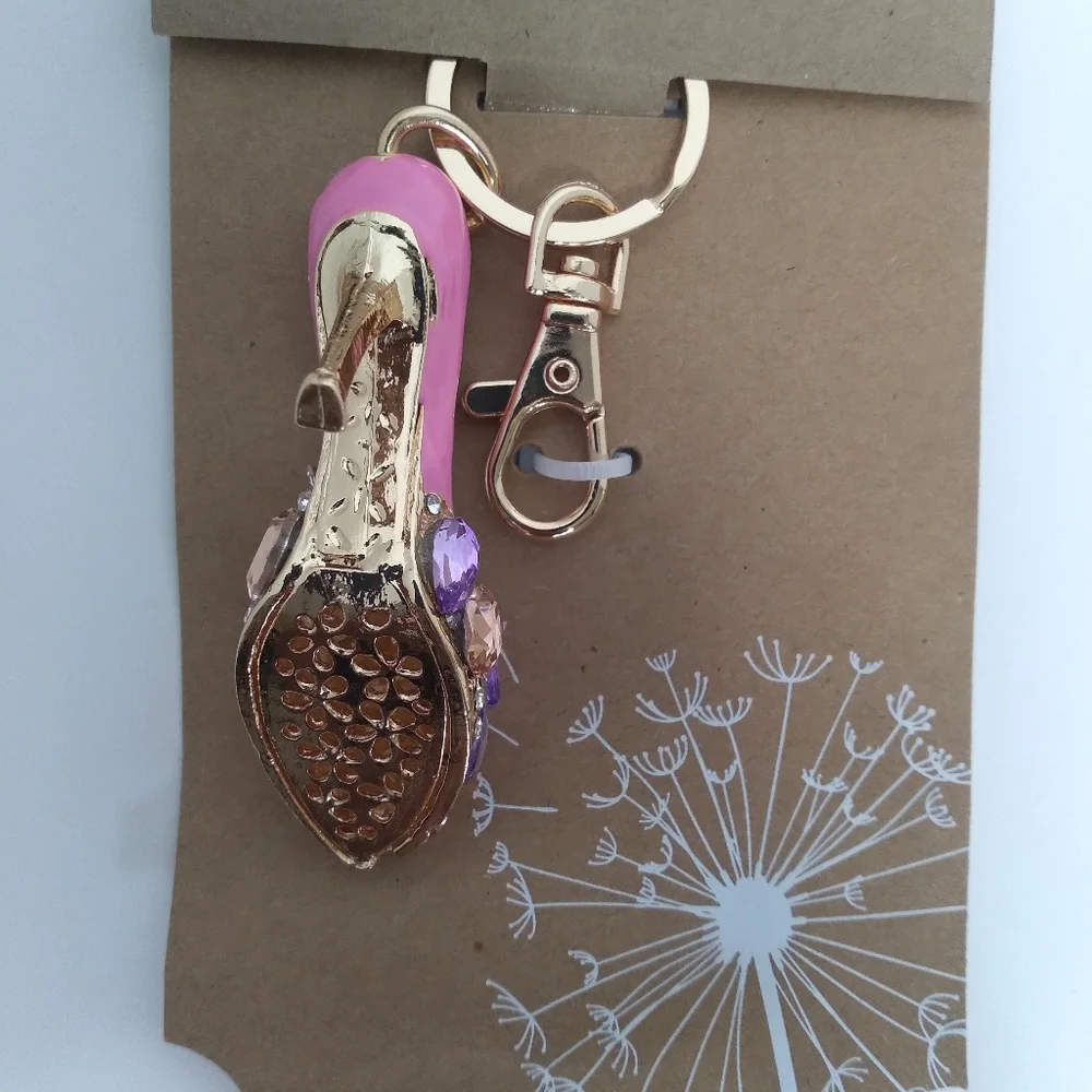 Pink Jeweled Heel Key Chain